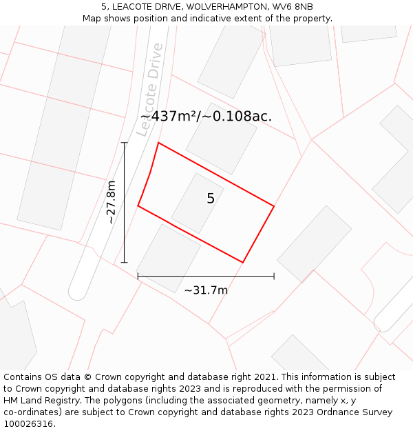 5, LEACOTE DRIVE, WOLVERHAMPTON, WV6 8NB: Plot and title map