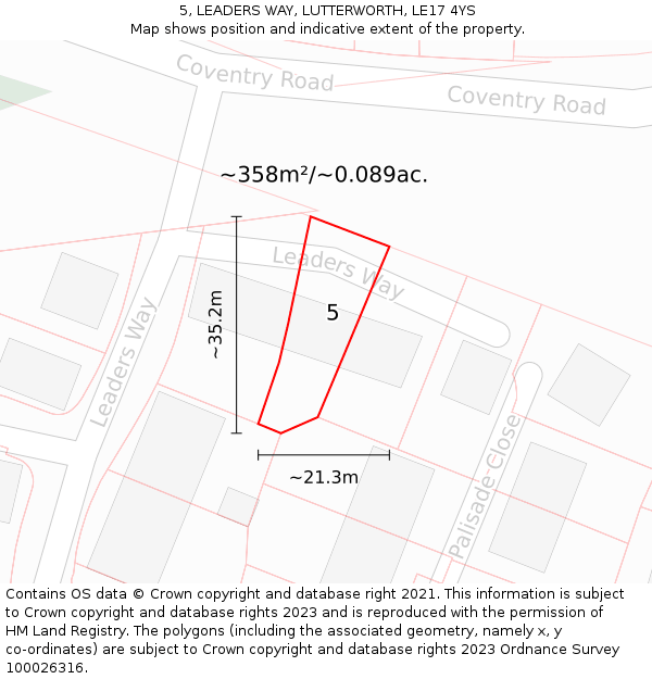 5, LEADERS WAY, LUTTERWORTH, LE17 4YS: Plot and title map
