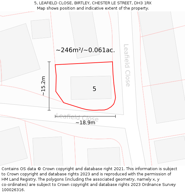 5, LEAFIELD CLOSE, BIRTLEY, CHESTER LE STREET, DH3 1RX: Plot and title map