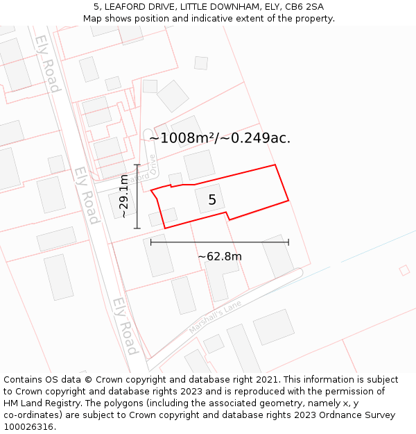 5, LEAFORD DRIVE, LITTLE DOWNHAM, ELY, CB6 2SA: Plot and title map