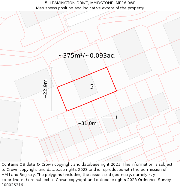 5, LEAMINGTON DRIVE, MAIDSTONE, ME16 0WP: Plot and title map