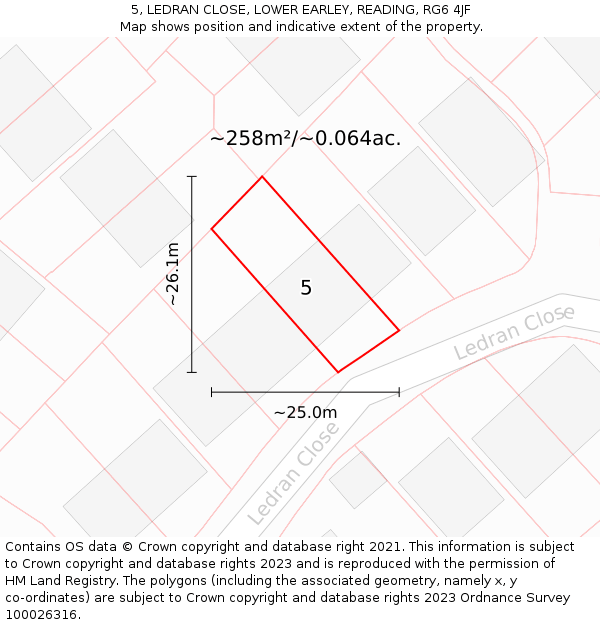 5, LEDRAN CLOSE, LOWER EARLEY, READING, RG6 4JF: Plot and title map