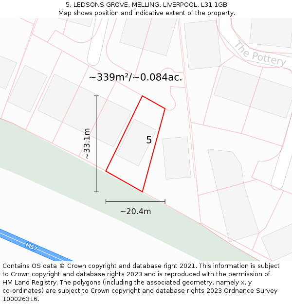 5, LEDSONS GROVE, MELLING, LIVERPOOL, L31 1GB: Plot and title map