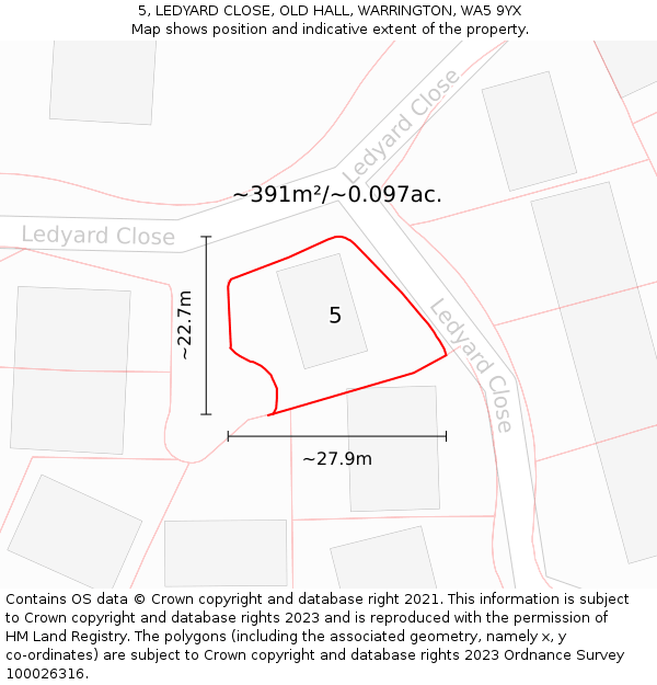 5, LEDYARD CLOSE, OLD HALL, WARRINGTON, WA5 9YX: Plot and title map