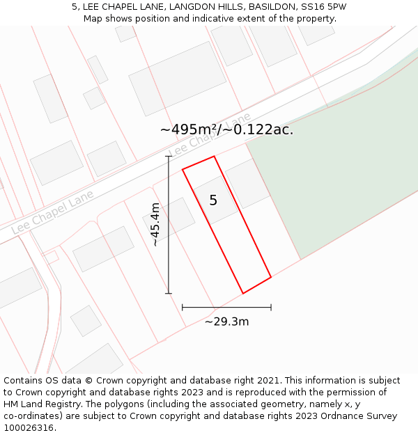 5, LEE CHAPEL LANE, LANGDON HILLS, BASILDON, SS16 5PW: Plot and title map