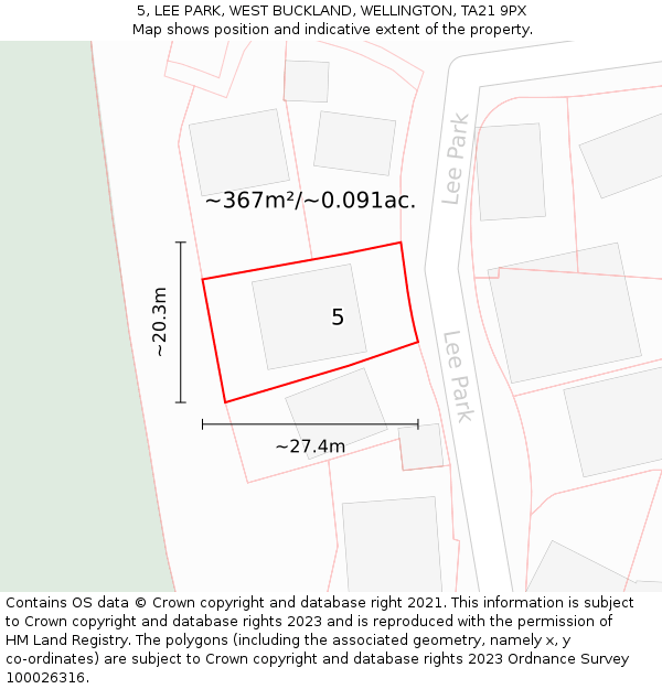 5, LEE PARK, WEST BUCKLAND, WELLINGTON, TA21 9PX: Plot and title map