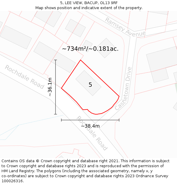 5, LEE VIEW, BACUP, OL13 9RF: Plot and title map