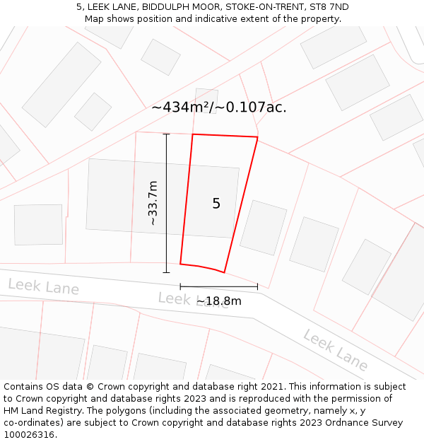 5, LEEK LANE, BIDDULPH MOOR, STOKE-ON-TRENT, ST8 7ND: Plot and title map