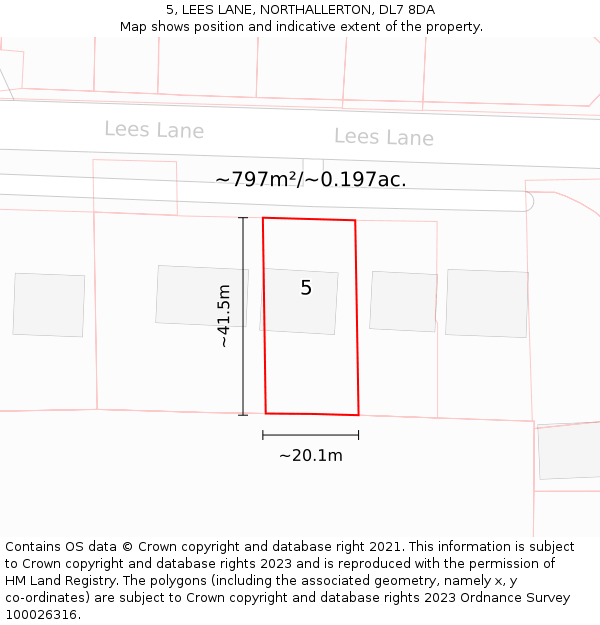 5, LEES LANE, NORTHALLERTON, DL7 8DA: Plot and title map