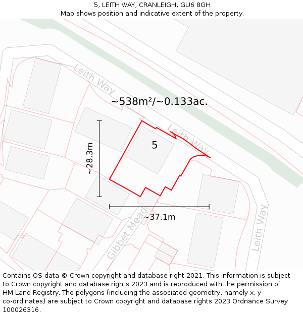5, LEITH WAY, CRANLEIGH, GU6 8GH: Plot and title map