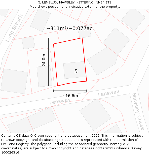 5, LENSWAY, MAWSLEY, KETTERING, NN14 1TS: Plot and title map