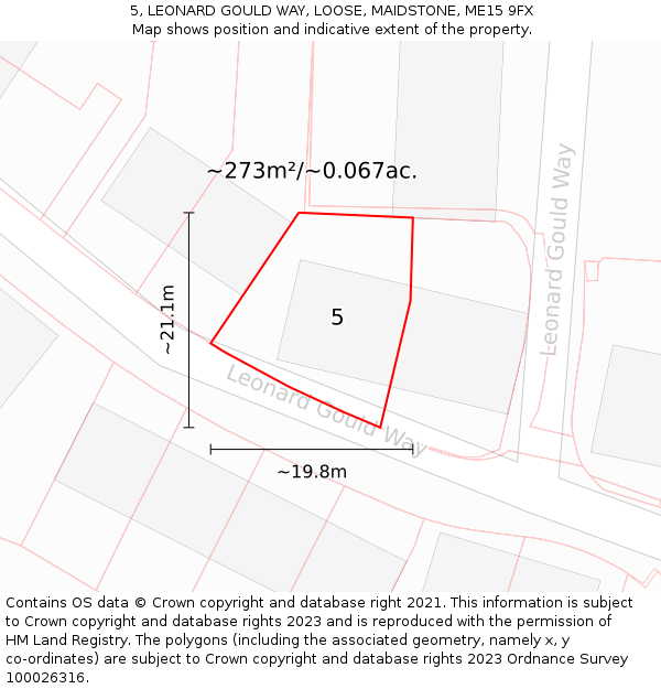 5, LEONARD GOULD WAY, LOOSE, MAIDSTONE, ME15 9FX: Plot and title map