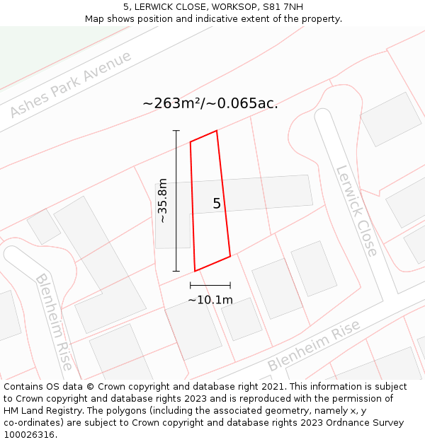 5, LERWICK CLOSE, WORKSOP, S81 7NH: Plot and title map