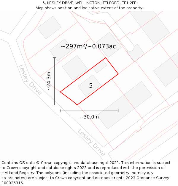 5, LESLEY DRIVE, WELLINGTON, TELFORD, TF1 2FP: Plot and title map
