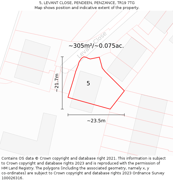 5, LEVANT CLOSE, PENDEEN, PENZANCE, TR19 7TG: Plot and title map