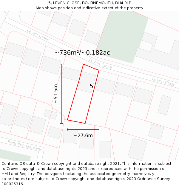 5, LEVEN CLOSE, BOURNEMOUTH, BH4 9LP: Plot and title map