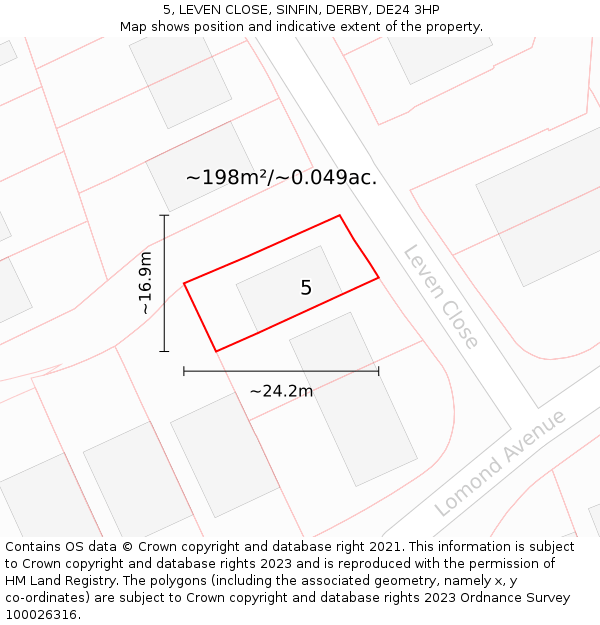 5, LEVEN CLOSE, SINFIN, DERBY, DE24 3HP: Plot and title map