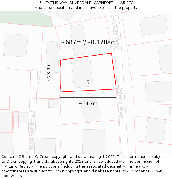5, LEVENS WAY, SILVERDALE, CARNFORTH, LA5 0TG: Plot and title map