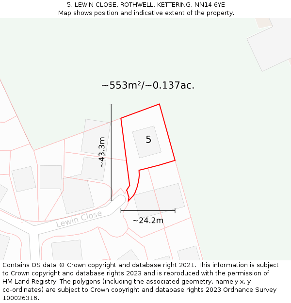5, LEWIN CLOSE, ROTHWELL, KETTERING, NN14 6YE: Plot and title map