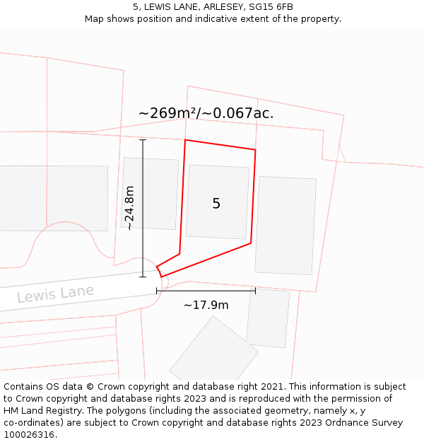 5, LEWIS LANE, ARLESEY, SG15 6FB: Plot and title map