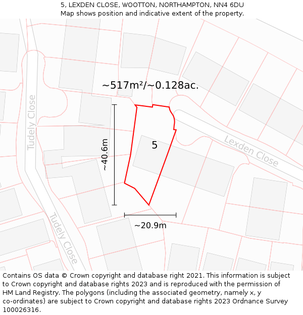 5, LEXDEN CLOSE, WOOTTON, NORTHAMPTON, NN4 6DU: Plot and title map