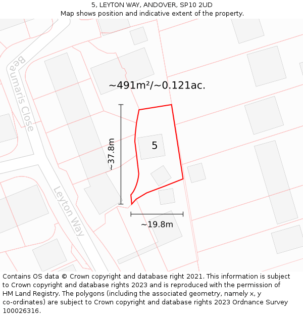 5, LEYTON WAY, ANDOVER, SP10 2UD: Plot and title map