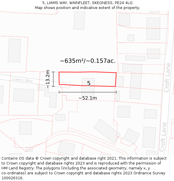 5, LIAMS WAY, WAINFLEET, SKEGNESS, PE24 4LG: Plot and title map