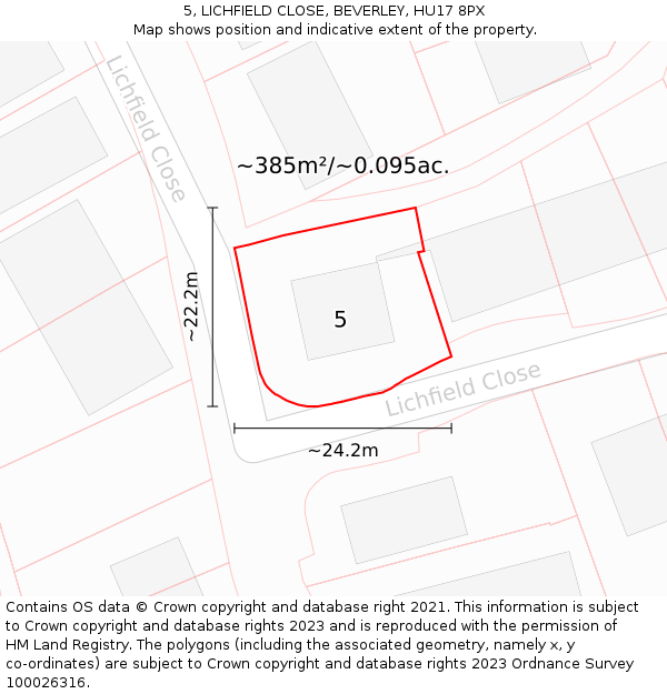 5, LICHFIELD CLOSE, BEVERLEY, HU17 8PX: Plot and title map