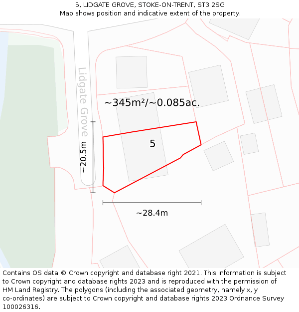5, LIDGATE GROVE, STOKE-ON-TRENT, ST3 2SG: Plot and title map