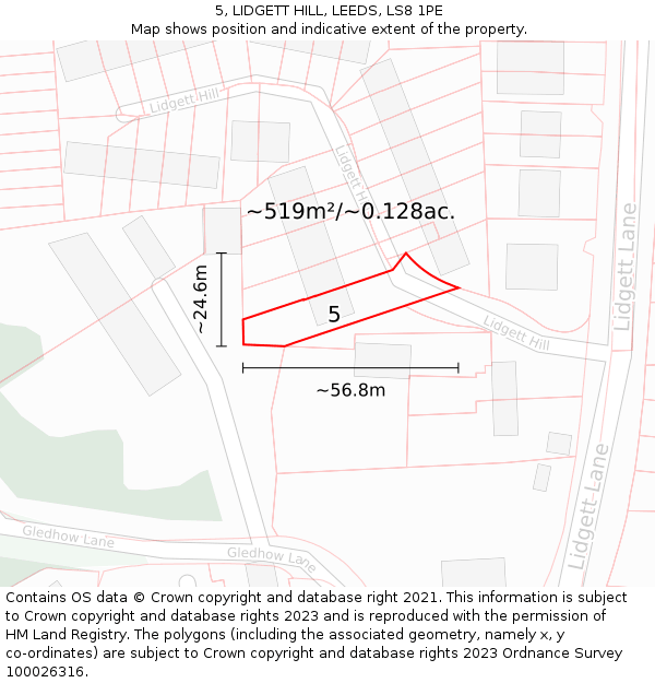 5, LIDGETT HILL, LEEDS, LS8 1PE: Plot and title map