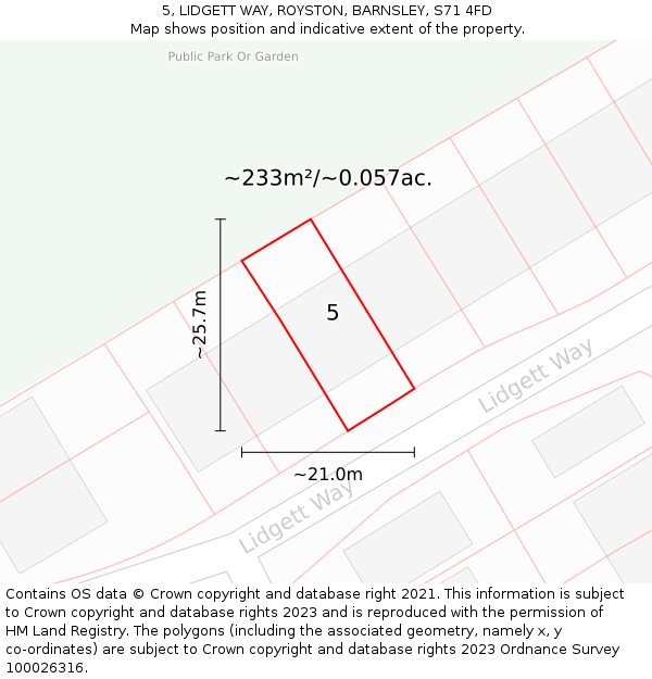 5, LIDGETT WAY, ROYSTON, BARNSLEY, S71 4FD: Plot and title map
