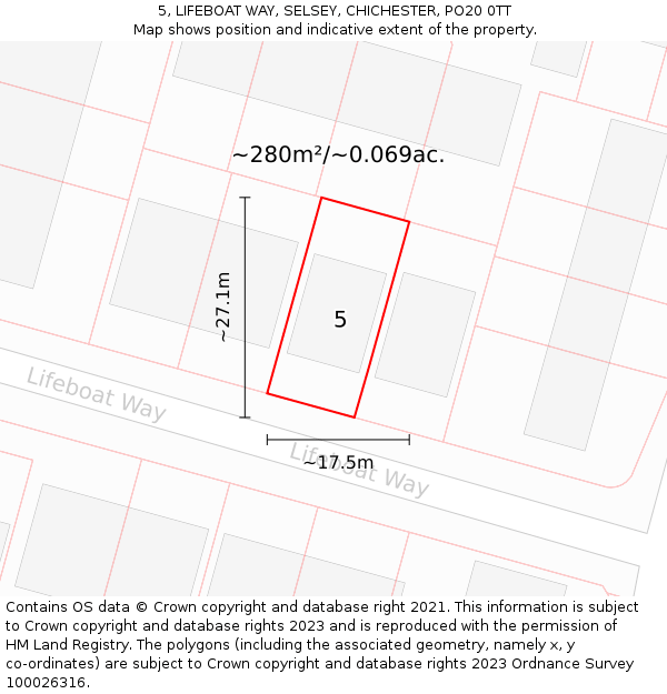 5, LIFEBOAT WAY, SELSEY, CHICHESTER, PO20 0TT: Plot and title map
