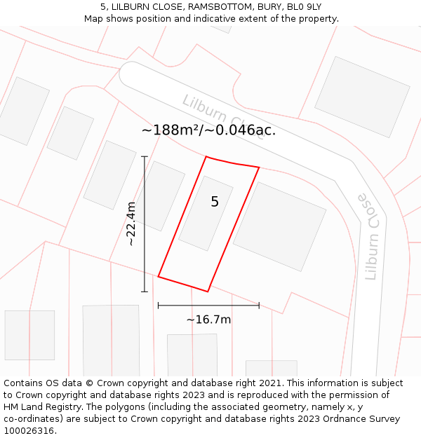 5, LILBURN CLOSE, RAMSBOTTOM, BURY, BL0 9LY: Plot and title map
