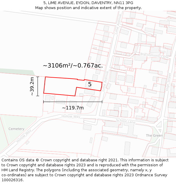 5, LIME AVENUE, EYDON, DAVENTRY, NN11 3PG: Plot and title map