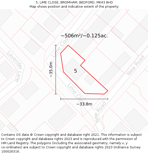 5, LIME CLOSE, BROMHAM, BEDFORD, MK43 8HD: Plot and title map