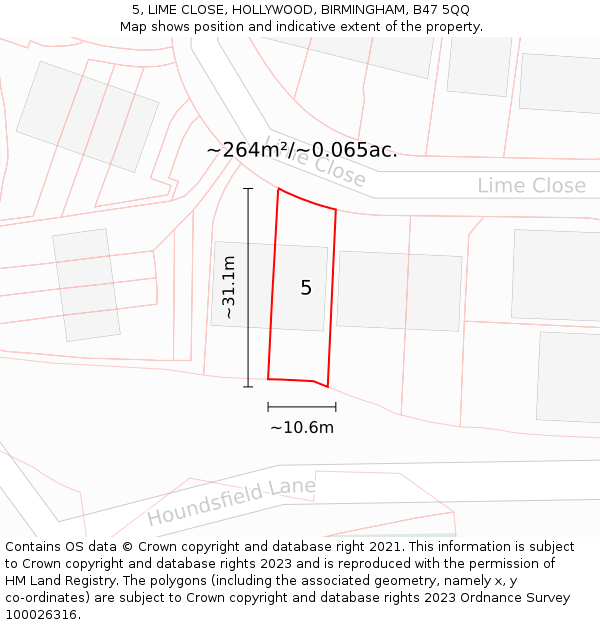 5, LIME CLOSE, HOLLYWOOD, BIRMINGHAM, B47 5QQ: Plot and title map