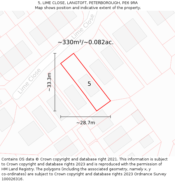 5, LIME CLOSE, LANGTOFT, PETERBOROUGH, PE6 9RA: Plot and title map