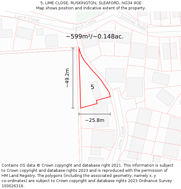 5, LIME CLOSE, RUSKINGTON, SLEAFORD, NG34 9GE: Plot and title map