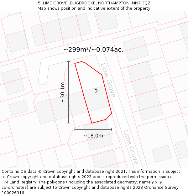 5, LIME GROVE, BUGBROOKE, NORTHAMPTON, NN7 3QZ: Plot and title map