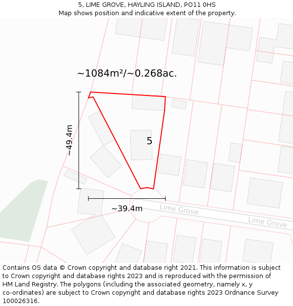 5, LIME GROVE, HAYLING ISLAND, PO11 0HS: Plot and title map