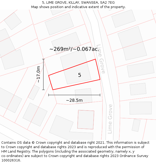 5, LIME GROVE, KILLAY, SWANSEA, SA2 7EG: Plot and title map