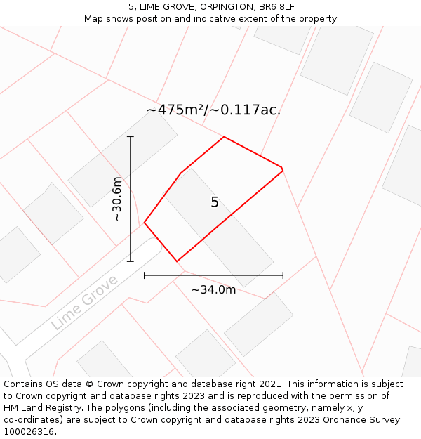 5, LIME GROVE, ORPINGTON, BR6 8LF: Plot and title map