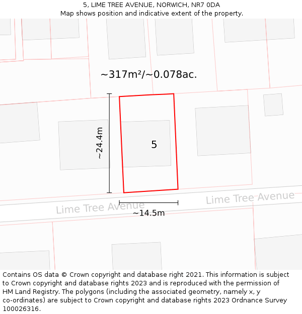 5, LIME TREE AVENUE, NORWICH, NR7 0DA: Plot and title map