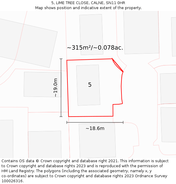 5, LIME TREE CLOSE, CALNE, SN11 0HR: Plot and title map