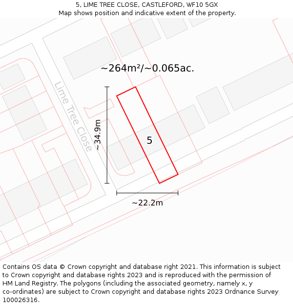 5, LIME TREE CLOSE, CASTLEFORD, WF10 5GX: Plot and title map