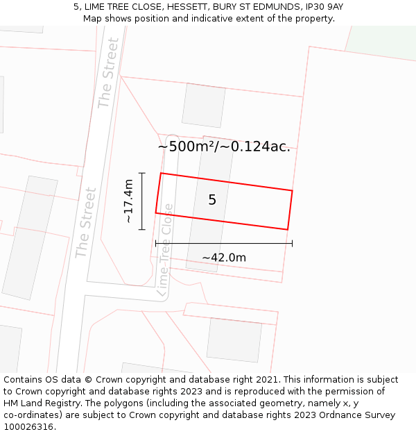 5, LIME TREE CLOSE, HESSETT, BURY ST EDMUNDS, IP30 9AY: Plot and title map