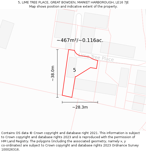 5, LIME TREE PLACE, GREAT BOWDEN, MARKET HARBOROUGH, LE16 7JE: Plot and title map