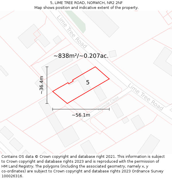 5, LIME TREE ROAD, NORWICH, NR2 2NF: Plot and title map