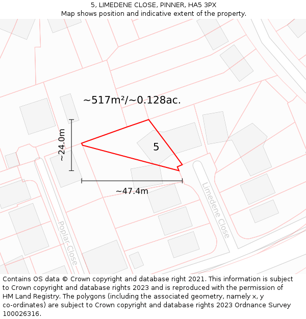 5, LIMEDENE CLOSE, PINNER, HA5 3PX: Plot and title map