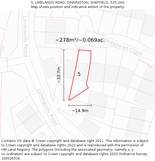5, LIMELANDS ROAD, DINNINGTON, SHEFFIELD, S25 2XG: Plot and title map